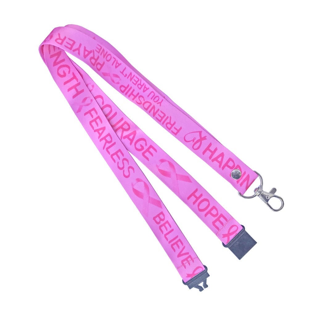 Cancer Awareness Lanyard - neck strap, ID HOLDER Safety breakaway clip hope courage believe strength pink ribbon lanyard