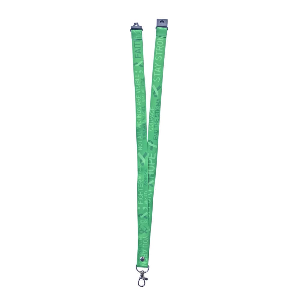 Mental Health Awareness Lanyard - neck strap, ID HOLDER Safety breakaway clip hope courage believe strength Green ribbon lanyard