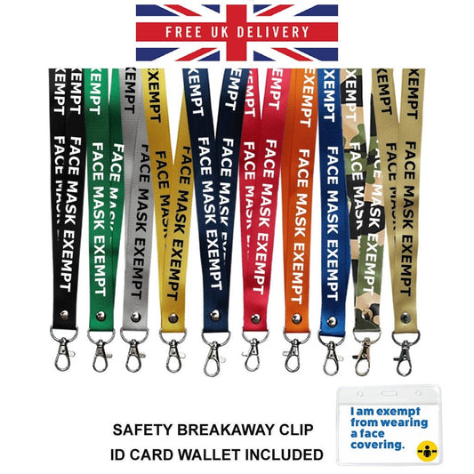 Face Mask Exempt printed Lanyard - neck strap, ID HOLDER Disability Exemption