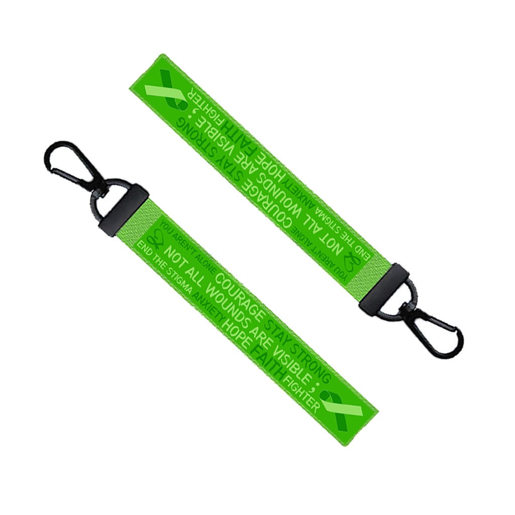 Mental Health awareness Key Chain Keyring Luggage Tag Zipper Pull Bag Hope Green ribbon faith Key Ring