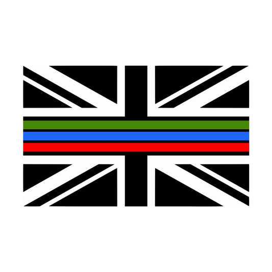 Set of 2 x Thin Red Green Blue Line Flag Iron on Screen Print Transfers for Fabrics Machine Washable Front Line first responders Union jack