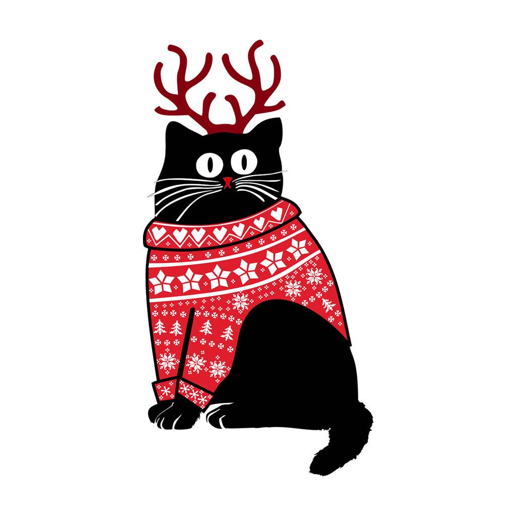 Holiday cat SVG png dxf eps pdf file format Instant Download Christmas jumper cat