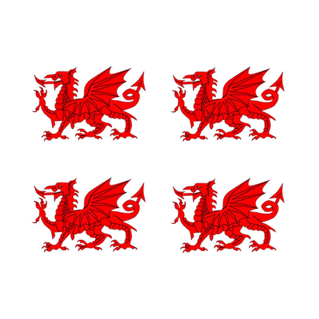 Set of 4 x Welsh Dragon Iron on SCREEN PRINT for fabric Machine Washable Wales Red Dragon Flag