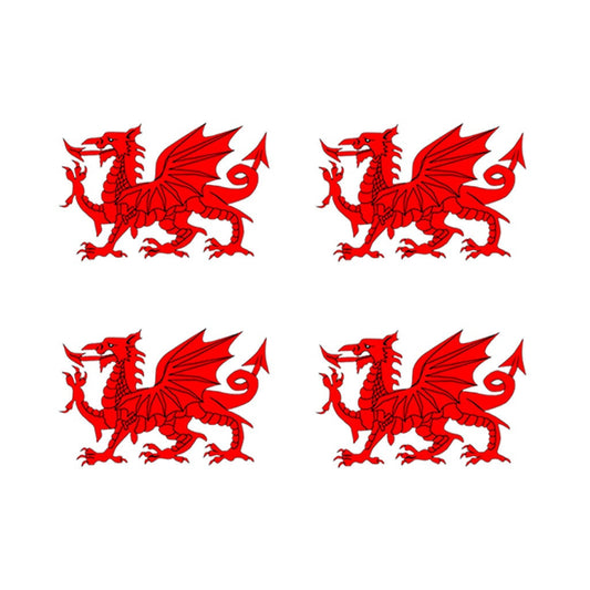 Set of 4 x Welsh Dragon Iron on SCREEN PRINT for fabric Machine Washable Wales Red Dragon Flag