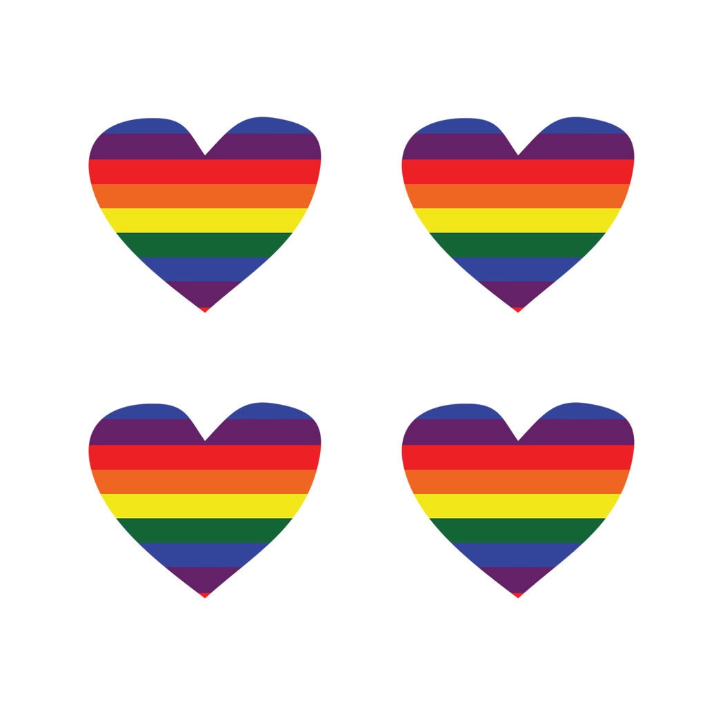 Set of 4 LGBT Pride Heart Iron on Screen Print Transfers for Fabrics Machine Washable Gay lesbian Pride Flag patch