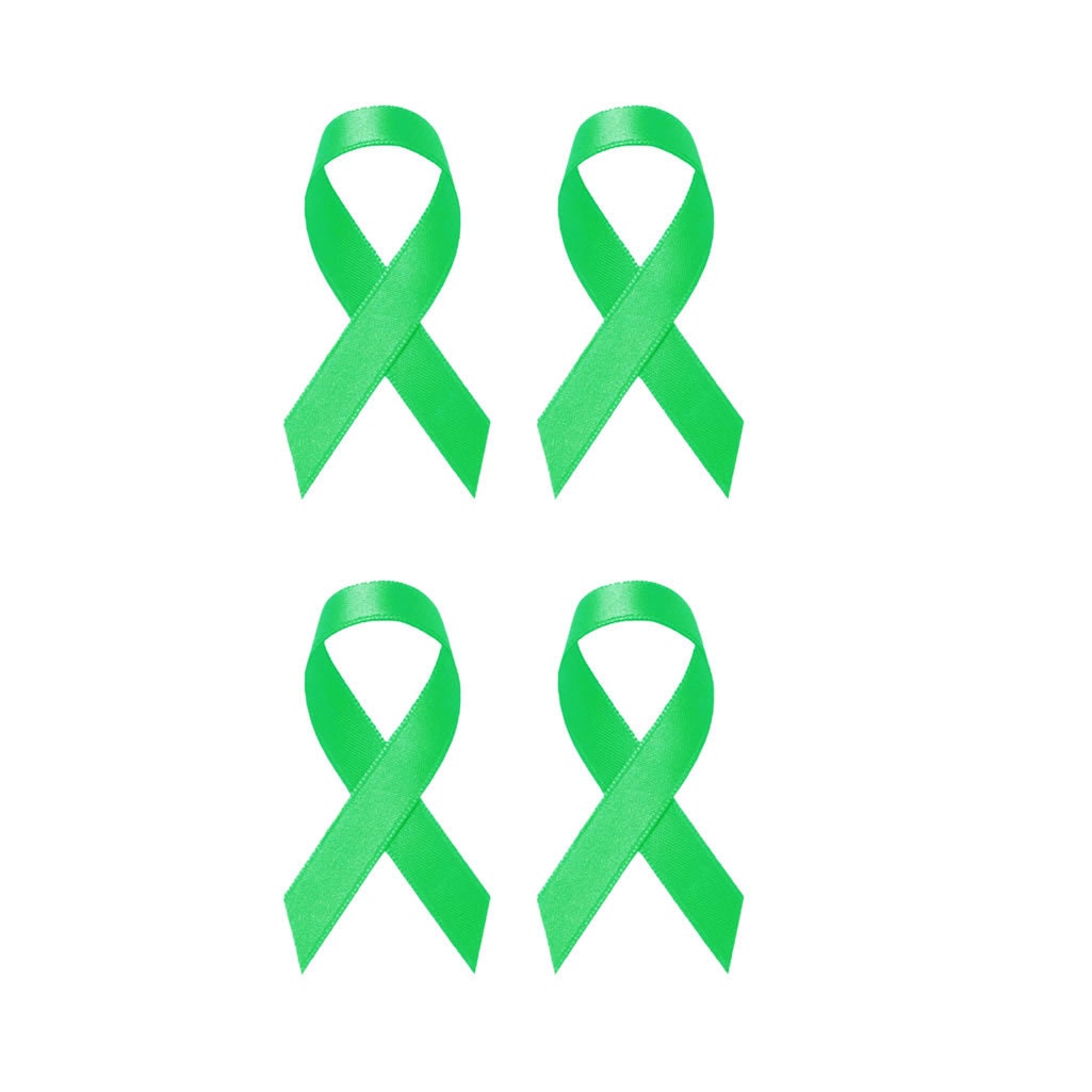 Set of 4 x  Green Ribbon DIY Iron on Screen print Patch for fabric Mental Health Awareness Support transfer Machine Washable