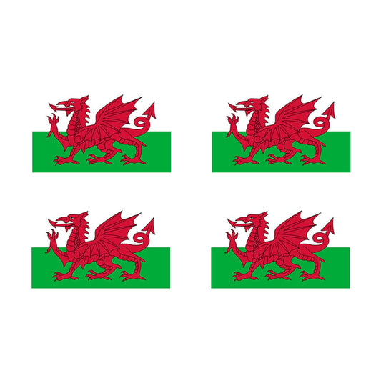 4 x Welsh Flag Iron on Screen Print Transfers for Fabrics Machine Washable Wales Flag patch