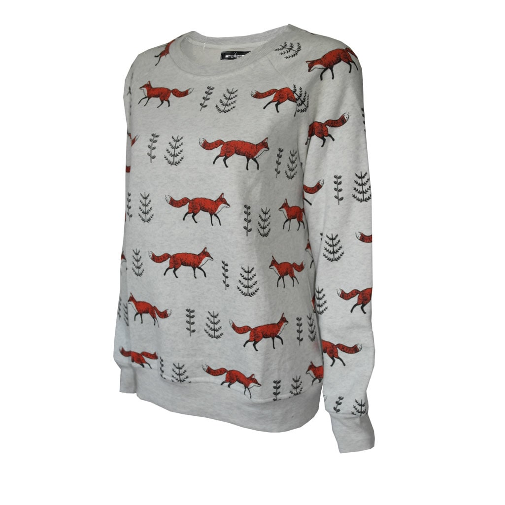 Fox print sweatshirt long sleeve pullover top gift Christmas jumper