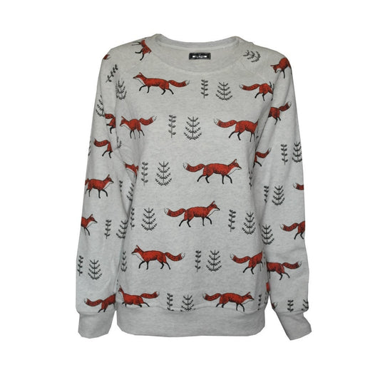 Fox print sweatshirt long sleeve pullover top gift Christmas jumper