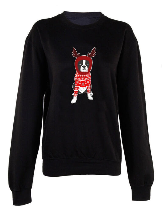 Merry Christmas Holiday Dog print crew neck unisex Sweatshirt top Christmas Jumper Xmas top