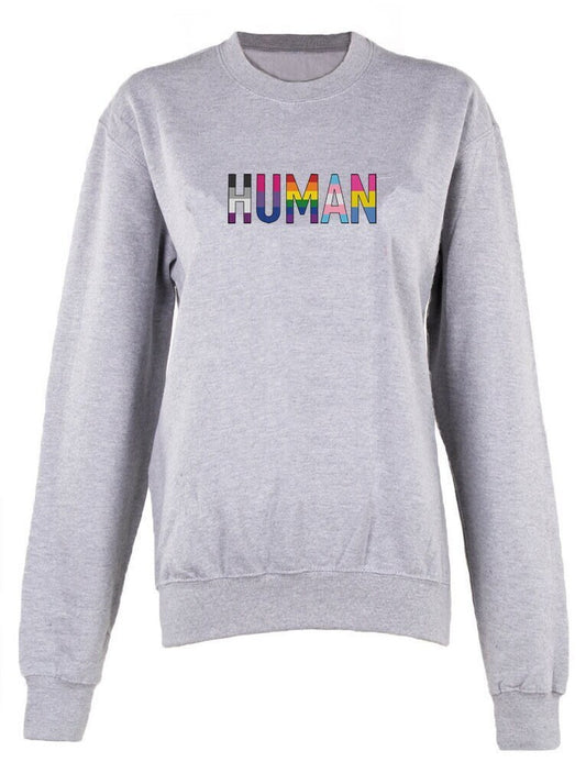 HUMAN crew neck sweatshirt unisex sweater pullover LGBT LGBTQ Lesbian Gay pride rainbow top