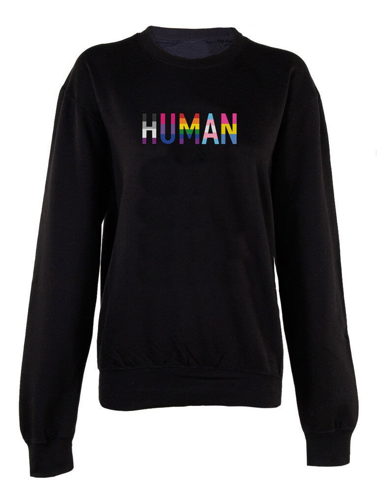 HUMAN crew neck sweatshirt unisex sweater pullover LGBT LGBTQ Lesbian Gay pride rainbow top