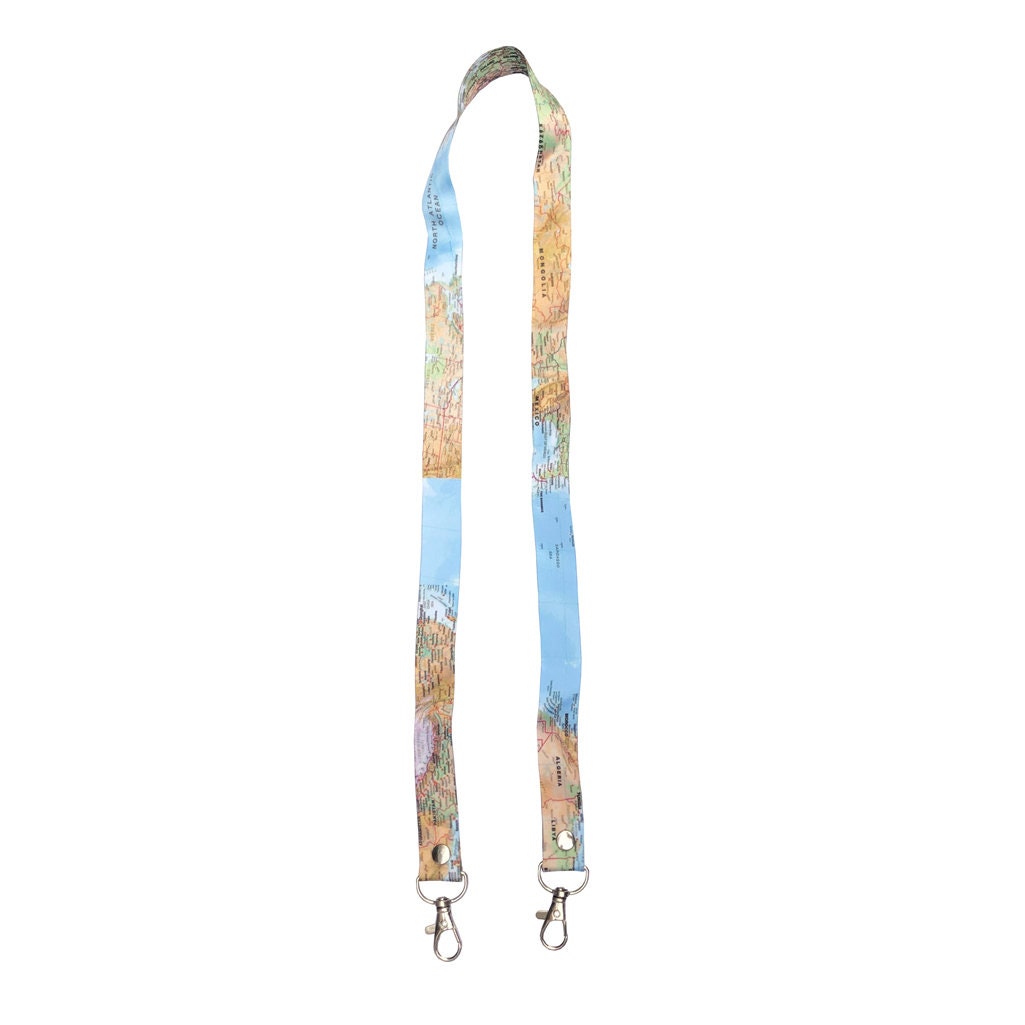 World Map DOUBLE CLIP Lanyard neck strap ID holder