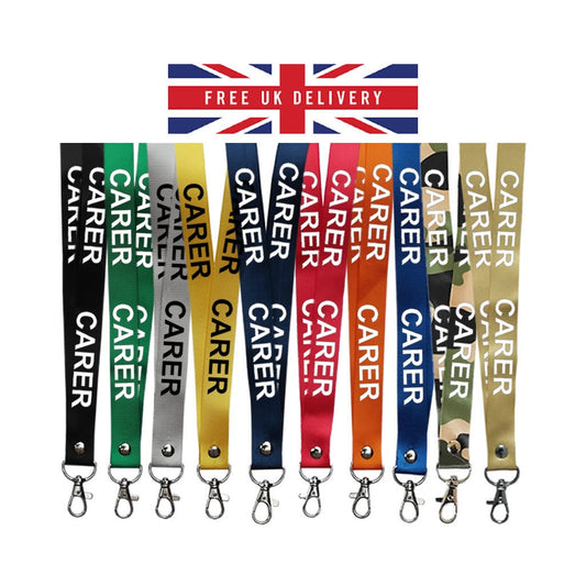 Carer printed Lanyard neck strap, ID HOLDER Safety Breakaway Clip UK Stock health care key worker staff