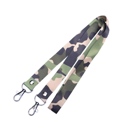 Camouflage DOUBLE CLIP Lanyard neck strap, ID holder army military green