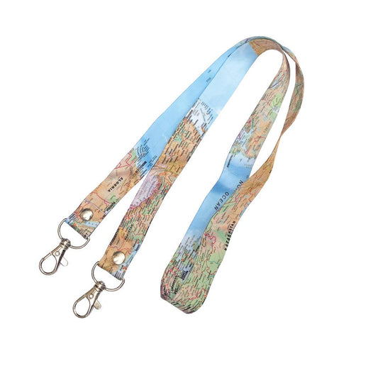World Map DOUBLE CLIP Lanyard neck strap ID holder