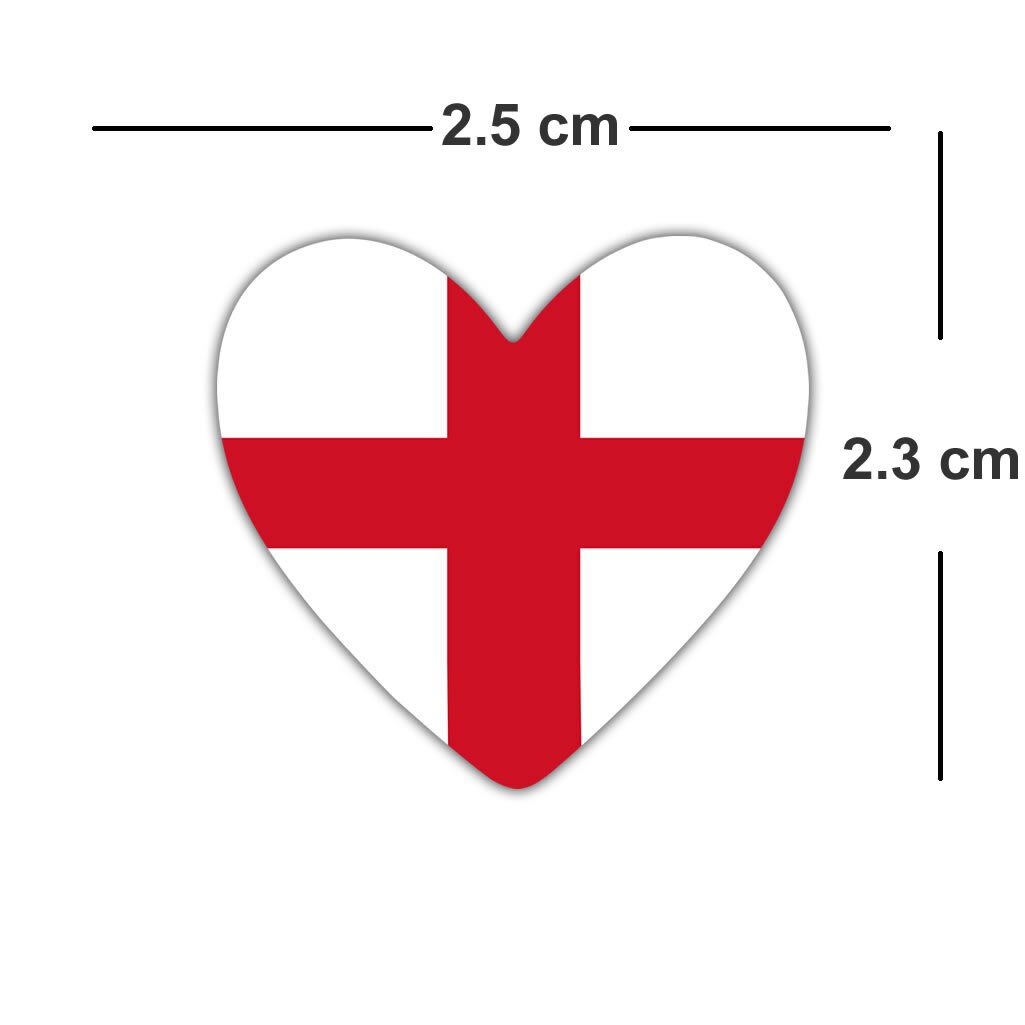4 x England Flag Heart Iron on screen print Transfers for Fabrics English Flag