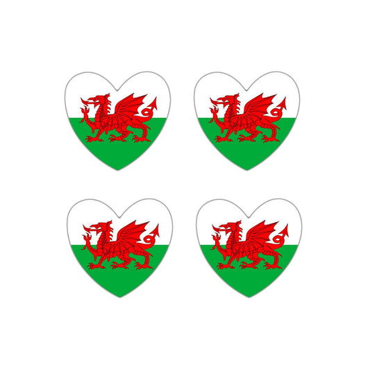 4 x Wales Flag Heart Iron on screen print Transfers for Fabrics Welsh Flag