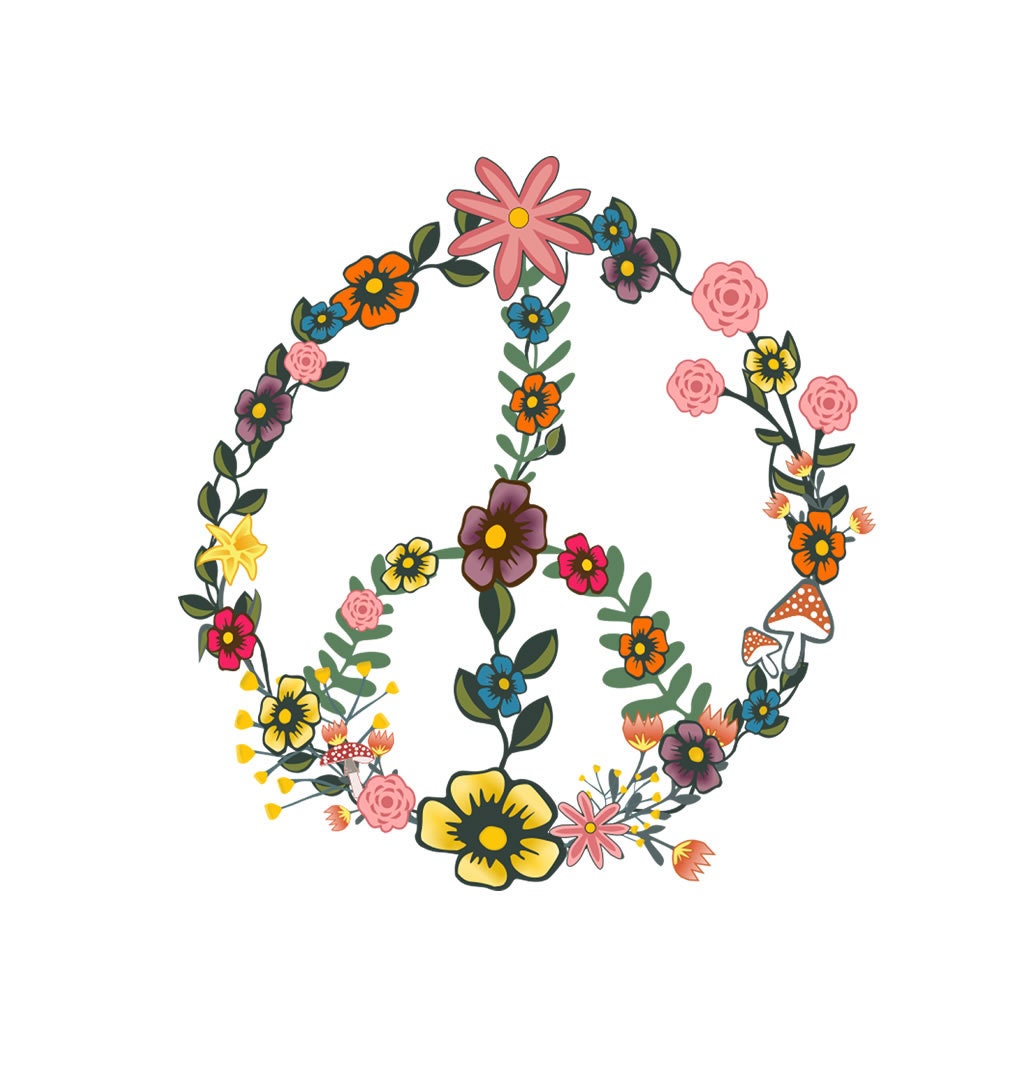 Floral Peace Temporary Tattoo Lasts 1 week hippie love harmony happiness flower
