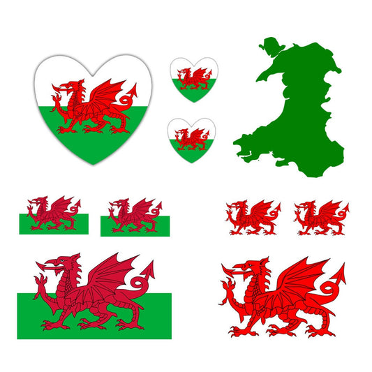 10 X Wales Iron on Transfers for Fabrics welsh dragon flag wales map heart