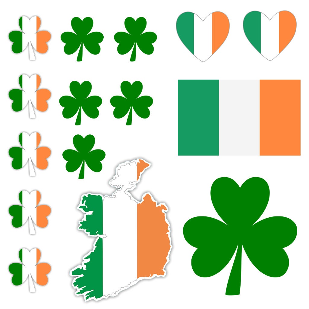 15 X Irish Iron on Transfers for Fabrics Ireland Flag Shamrock Irish Map