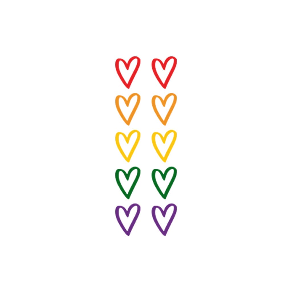 Set of Rainbow Heart TEMPORARY TATTOO Waterproof love Valentine's day hearts cut out