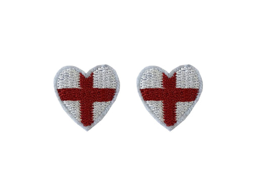 2 x England Heart Embroidery Patch Iron on or Sew on Embroidered Motif Transfer English Team Flag