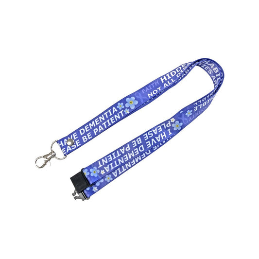 I have Dementia printed Lanyard - neck strap, ID holder Forget me not hidden Disability please be patient