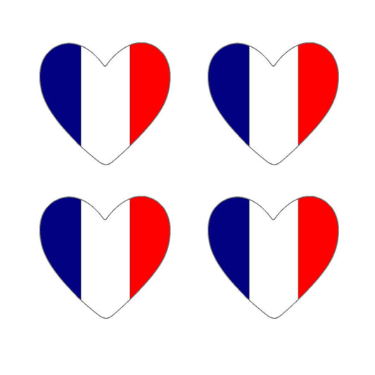 Set of 4 FRANCE Flag HEART iron on screen print transfer FRENCH day