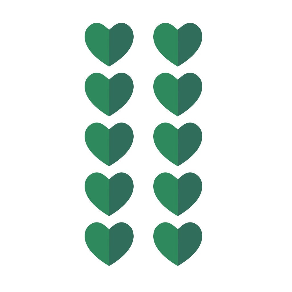 Set of 10 x Green Heart Iron on Transfer for fabric love valentine's day patch