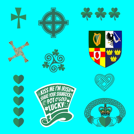 16 X Irish Iron on Screen Print Transfers Irish Ireland Shamrock cross Shamrock Leprechaun hat