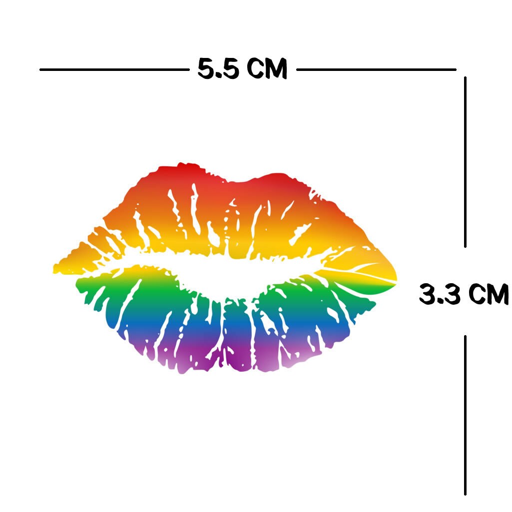 Set of 2 X Rainbow Lips TEMPORARY TATTOO Love Kiss mark Valentines day lgbt