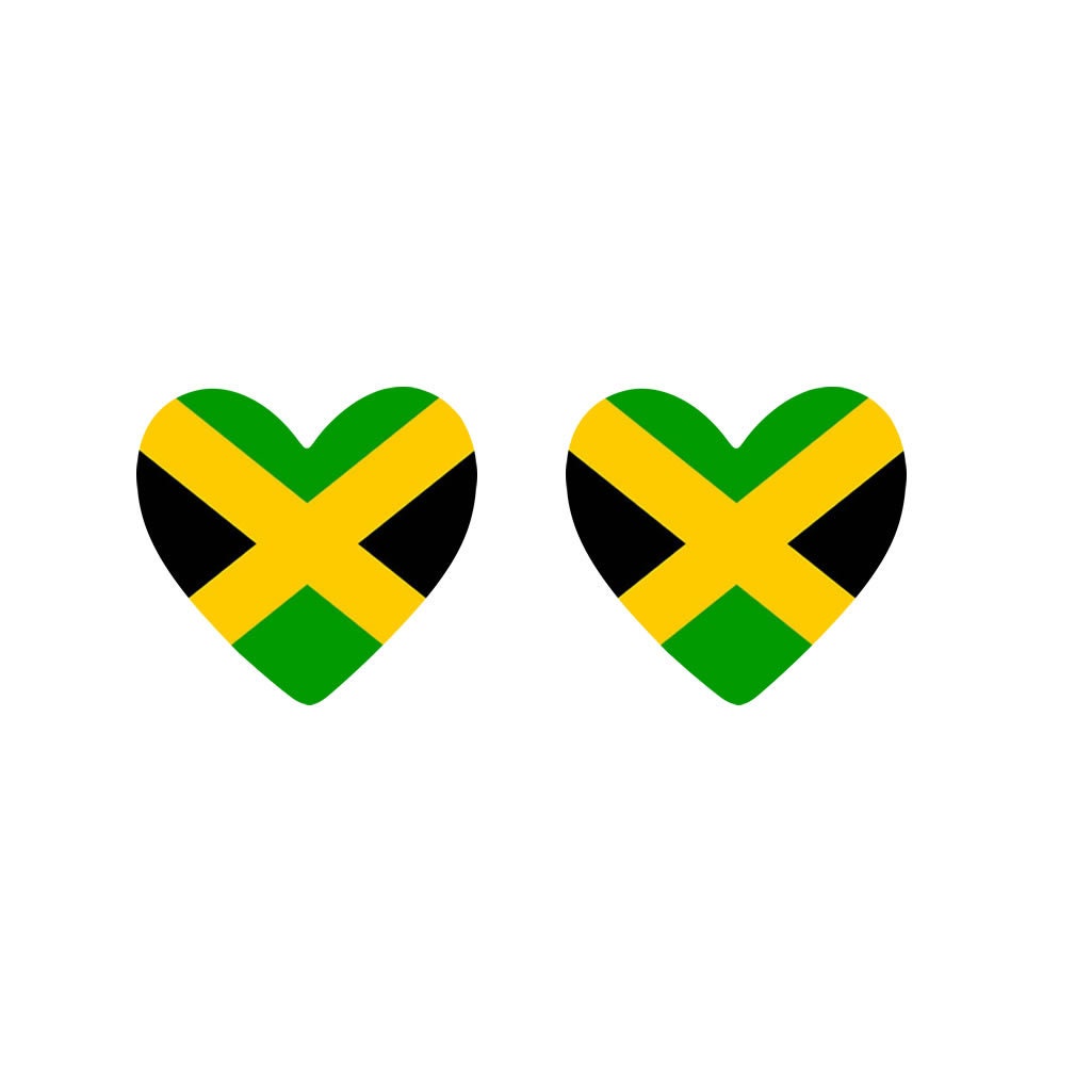 2 x Jamaica Flag Heart Temporary Tattoo Jamaican