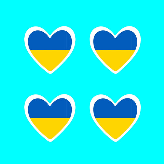 Set of 4 x UKRAINE Flag HEART Iron on Screen Print Transfers for Fabrics Machine Washable UKRAINIAN Flag patch