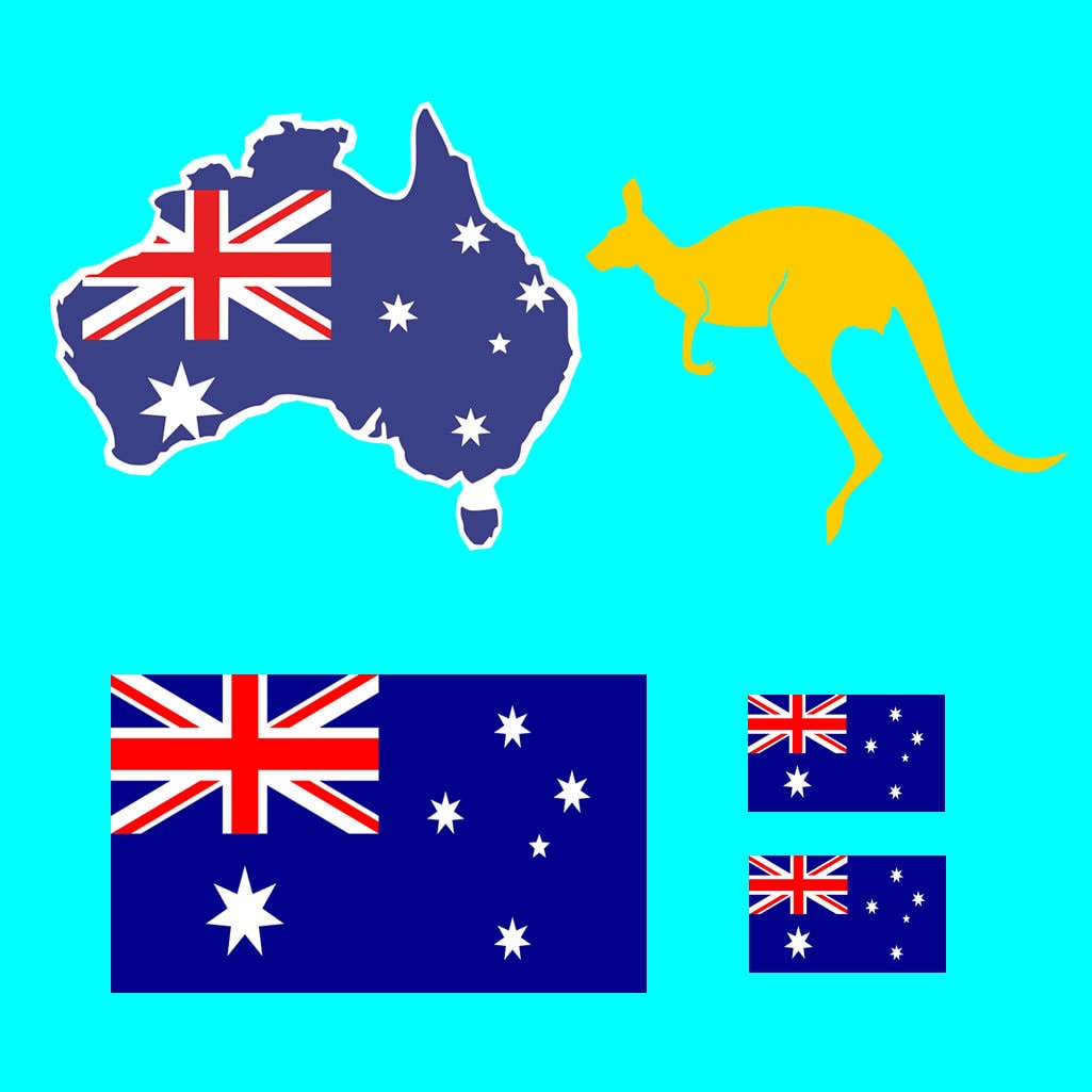 Set of 5 x Australian FLAG Iron on transfer Aussie Australia Map Kangaroo