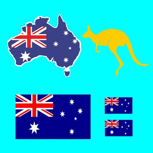 Set of 5 x Australian FLAG Iron on transfer Aussie Australia Map Kangaroo