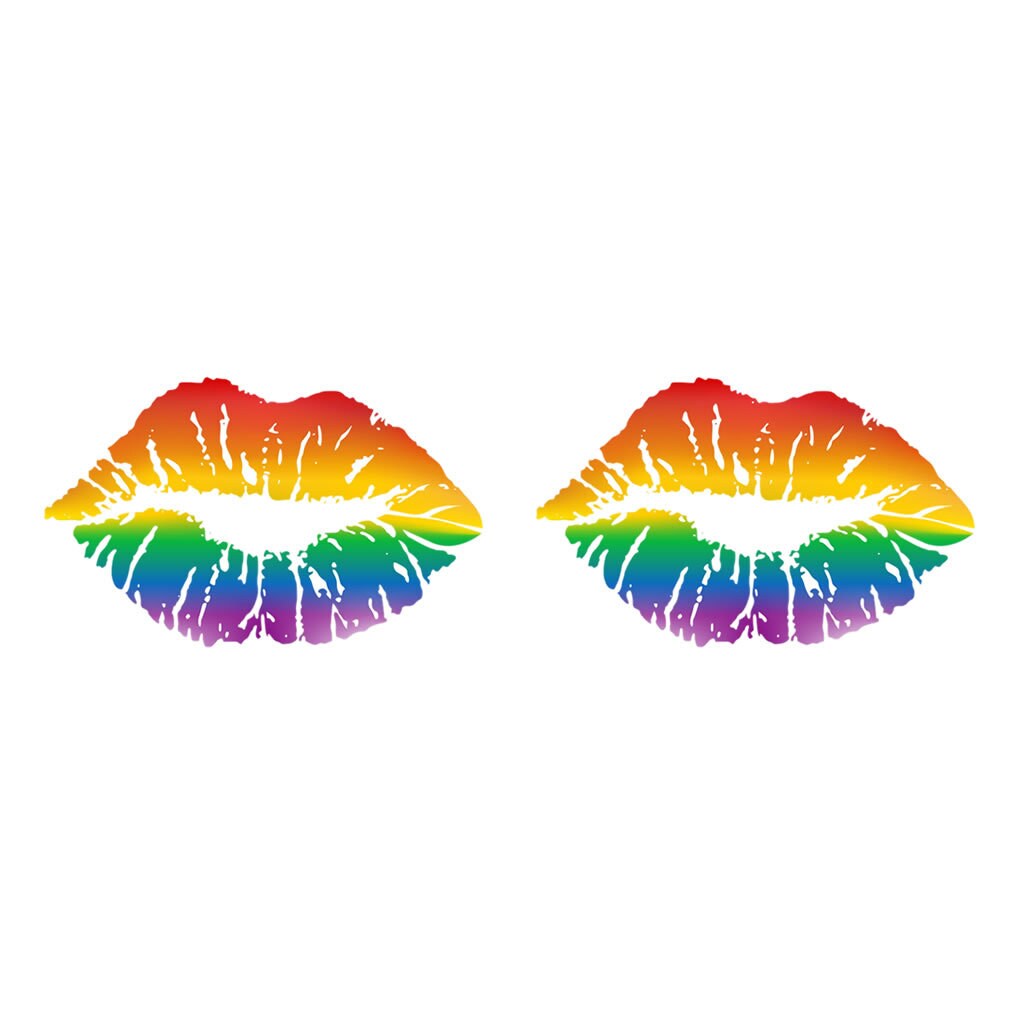 Set of 2 X Rainbow Lips TEMPORARY TATTOO Love Kiss mark Valentines day lgbt