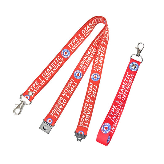 Type 1 Diabetic printed Lanyard and Key Tag set - neck strap, ID holder Diabetes Medical Alert insulin dependent