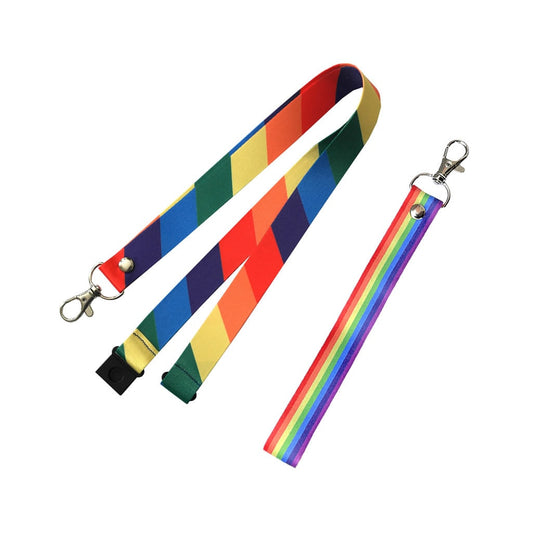 LGBT Rainbow Lanyard Key tag set - neck strap, ID holder lesbian gay Pride flag