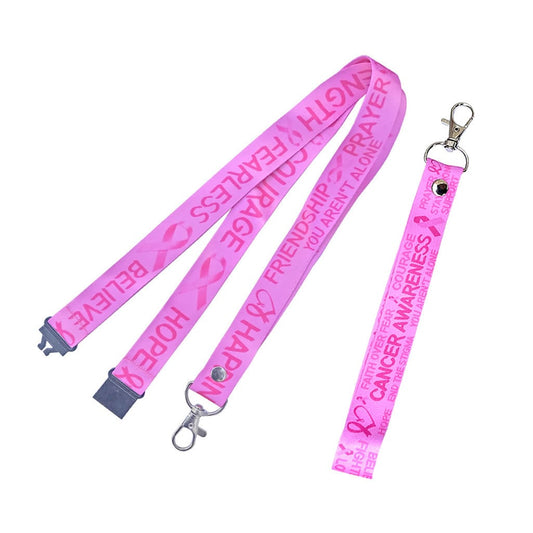 Cancer awareness Lanyard Key tag SET - neck strap, ID holder pink ribbon heart