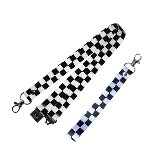 Chequered flag Lanyard Key tag SET - Keyring Luggage Tag Zipper Pull Bag racing