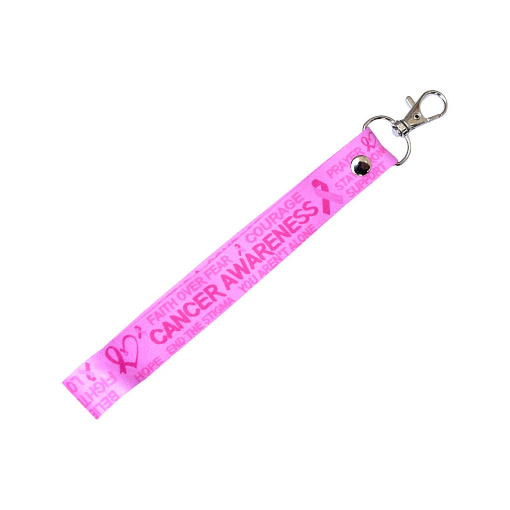 Cancer awareness Lanyard Key tag SET - neck strap, ID holder pink ribbon heart