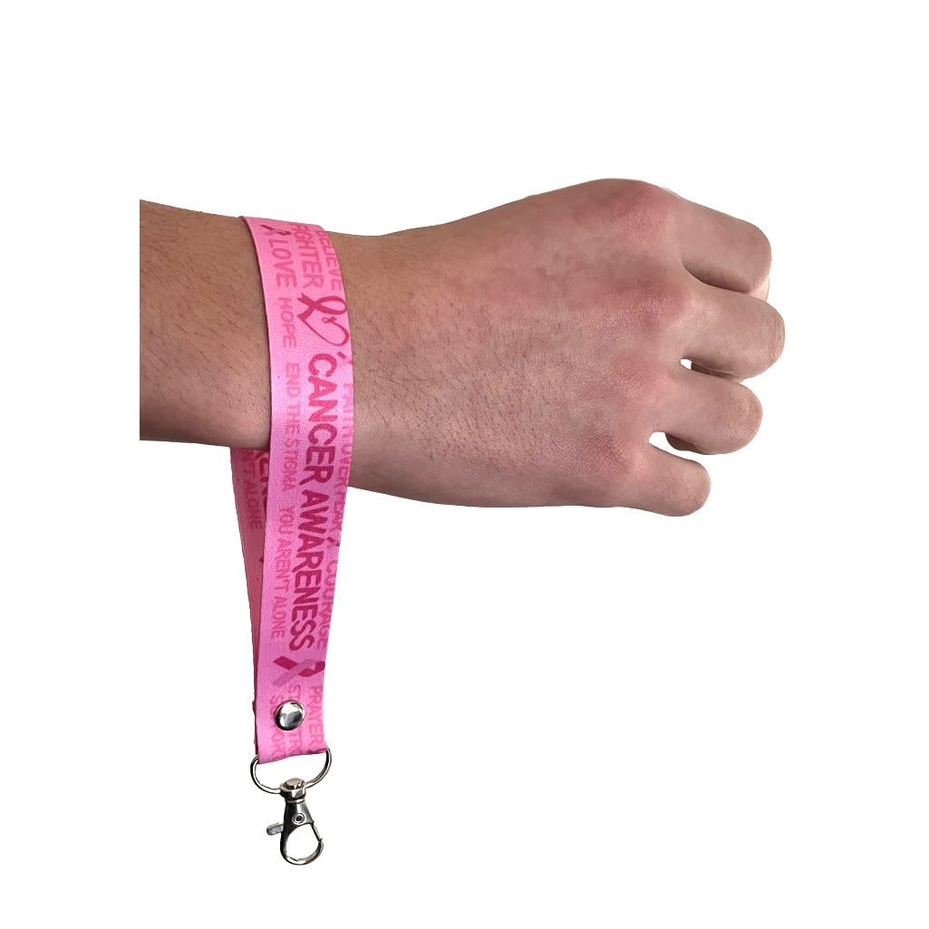 Cancer awareness Lanyard Key tag SET - neck strap, ID holder pink ribbon heart