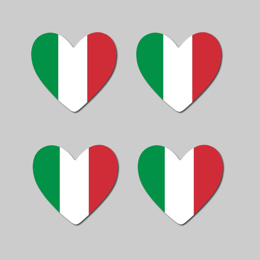 Set of 4 x Italy Flag Heart  Iron on Transfer for fabric Italian Team Support