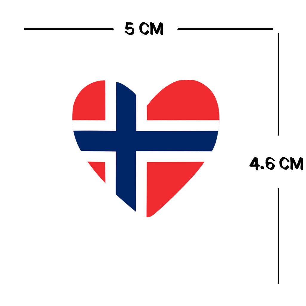2 × Norway Flag Heart Temporary Tattoos – Norwegian Team Support Face & Body art