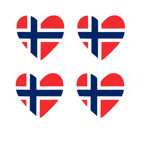 4 X NORWAY flag Heart Iron on  transfer