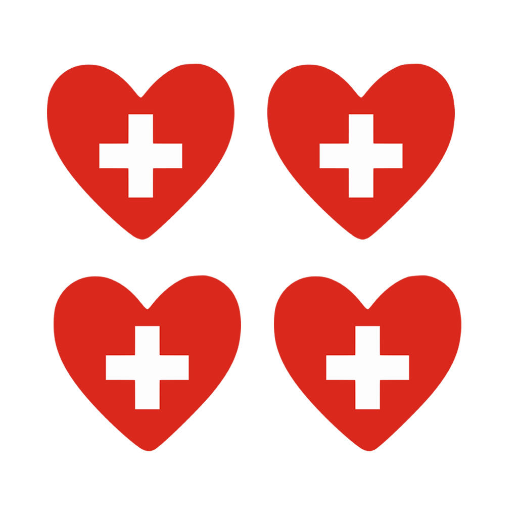 4 X Swiss flag Heart Iron on transfer