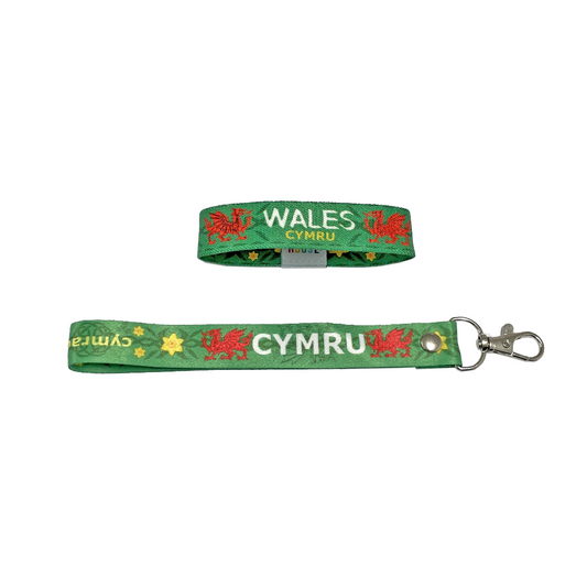 Set of Wales flag elastic Wrist band wristband / Key tag gift welsh dragon daffodil