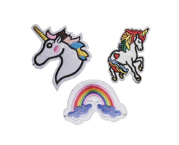Set of 3 Unicorn Iron / Sew On Embroidered Patch Rainbow Badge Embroidery