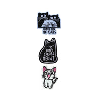 Set of 3 Cats Rose Iron / Sew On Embroidered Patch Cat Badge Feline Embroidery
